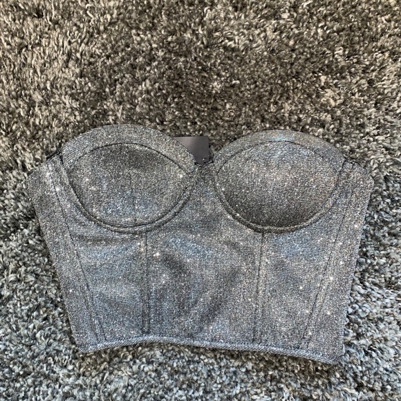 NWT Silver Glitter Bustier Top - Women's Size Small - Picture 2 of 10